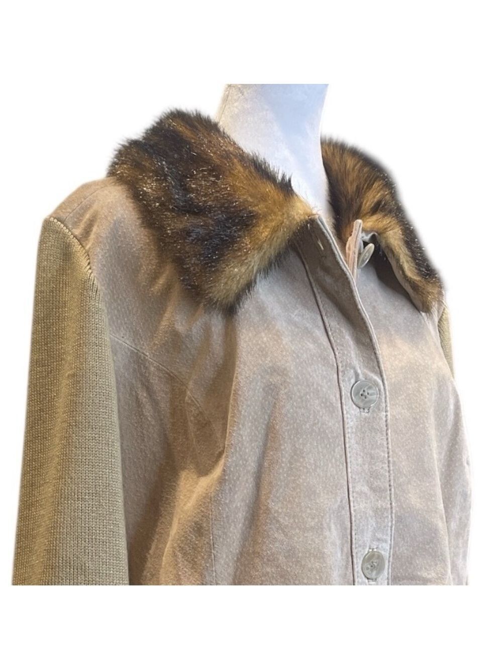 Y2K Indie Sleaze Boho Suede Fur Trim Jacket Knit Sleeve Boutique L - Picture 3 of 8